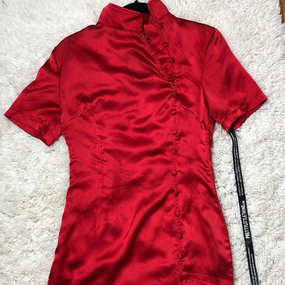 RED PRINT DETAIL BODYCON DRESS - Picture 1 of 5